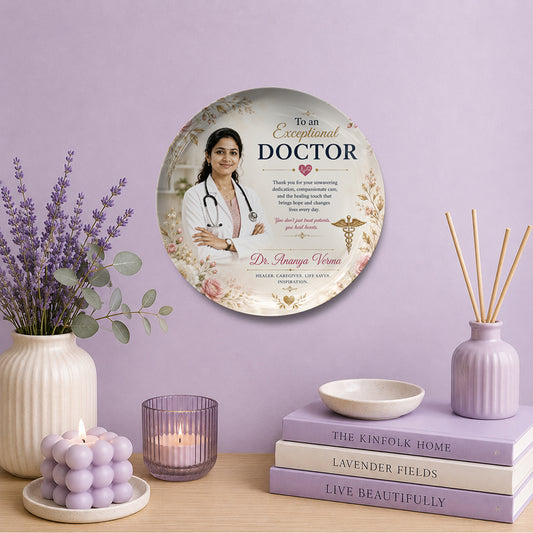 Personalized doctor appreciation decorative display Hanging plate with custom name design and stand, unique gift for doctors, medical professionals, healthcare heroes, and commemorative keepsake display décor