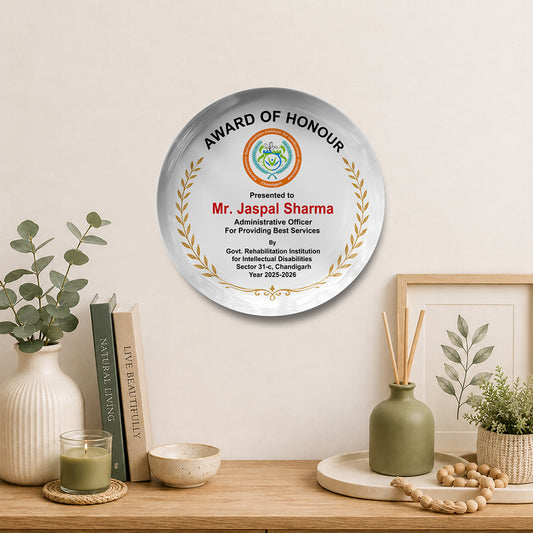 Customized Award of Honour Ceramic Plate | Recognition Award Gift