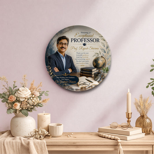 Personalized professor appreciation decorative displayceramic  plate with custom name design and stand, unique gift for professors, lecturers, mentors, educators, and commemorative keepsake display décor