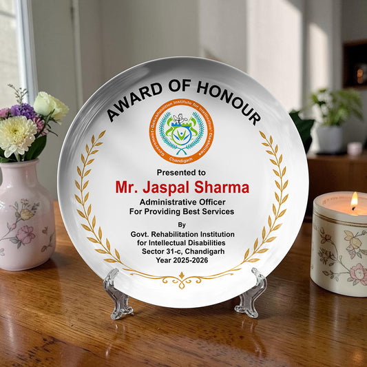 Customized Award of Honour Ceramic Plate | Recognition Award Gift